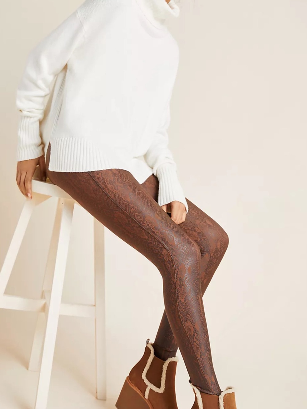 SPANX Faux Leather Brown Snake Skin Leggings